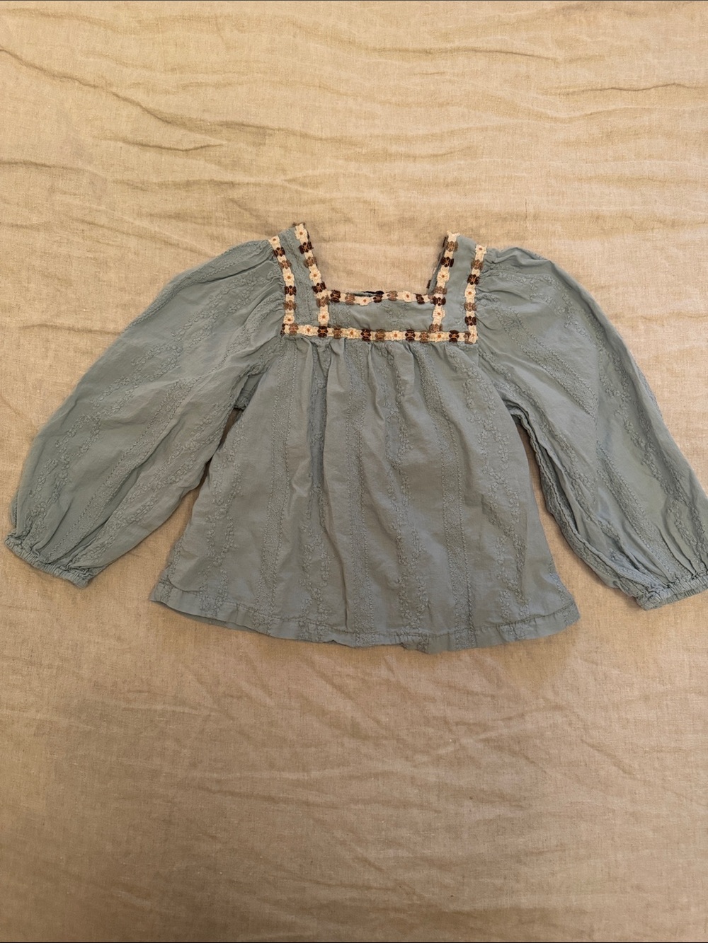 Zara girls size 5 Square-Neck Embroidered Balloon sleeve Blouse